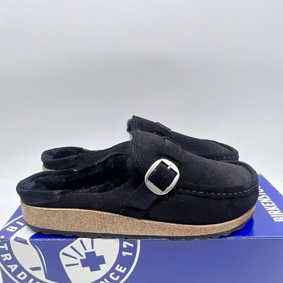 Birkenstock Buckley Shearling Clogs Flat Black Suede EU 37 Women US 6- 6.5 - Picture 5 of 12